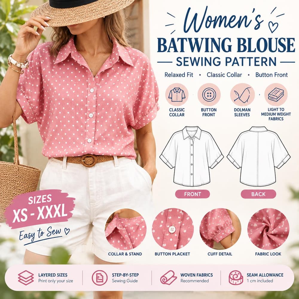 Women's Button Front Blouse sewing pattern preview