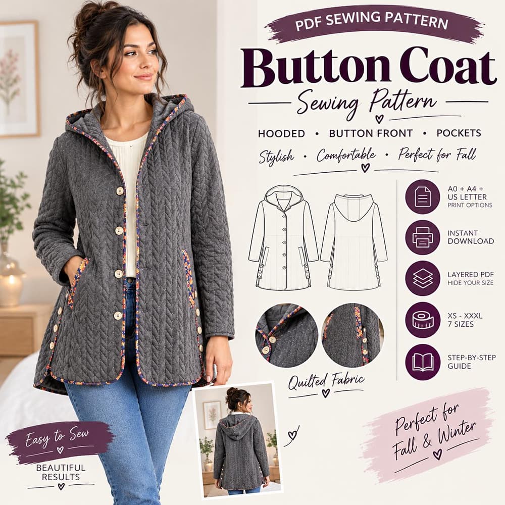 Women's Hooded Button Front Coat sewing pattern preview