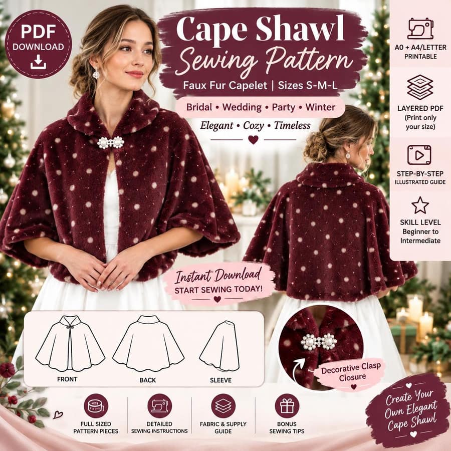 Women's Faux Fur Bridal Cape sewing pattern preview