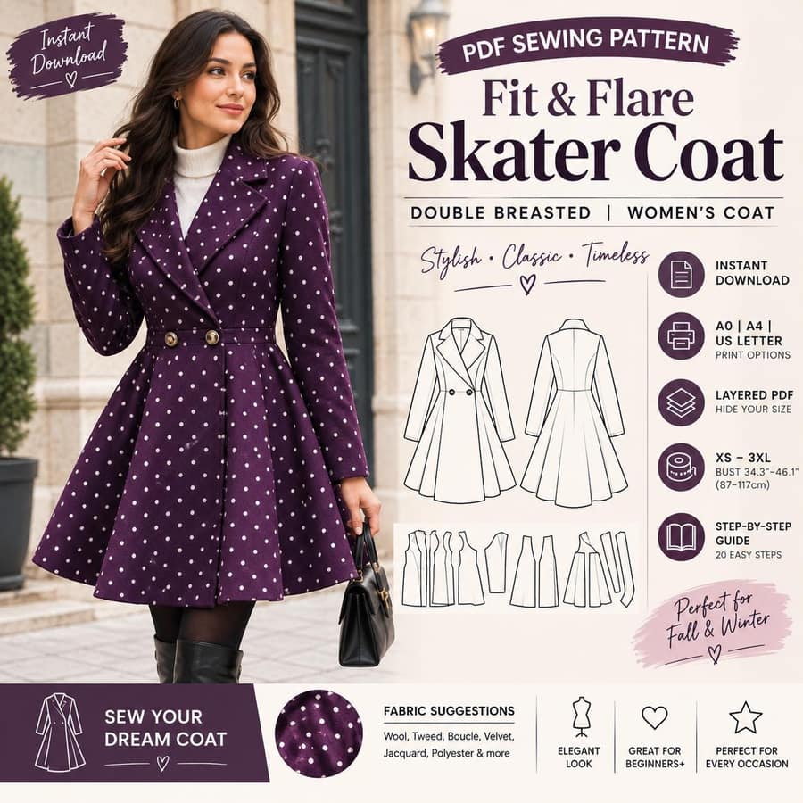 Women's Flare Double Breasted Coat sewing pattern preview