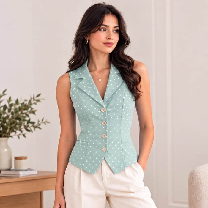Collared Fitted Longline Vest listing image 2 of 5