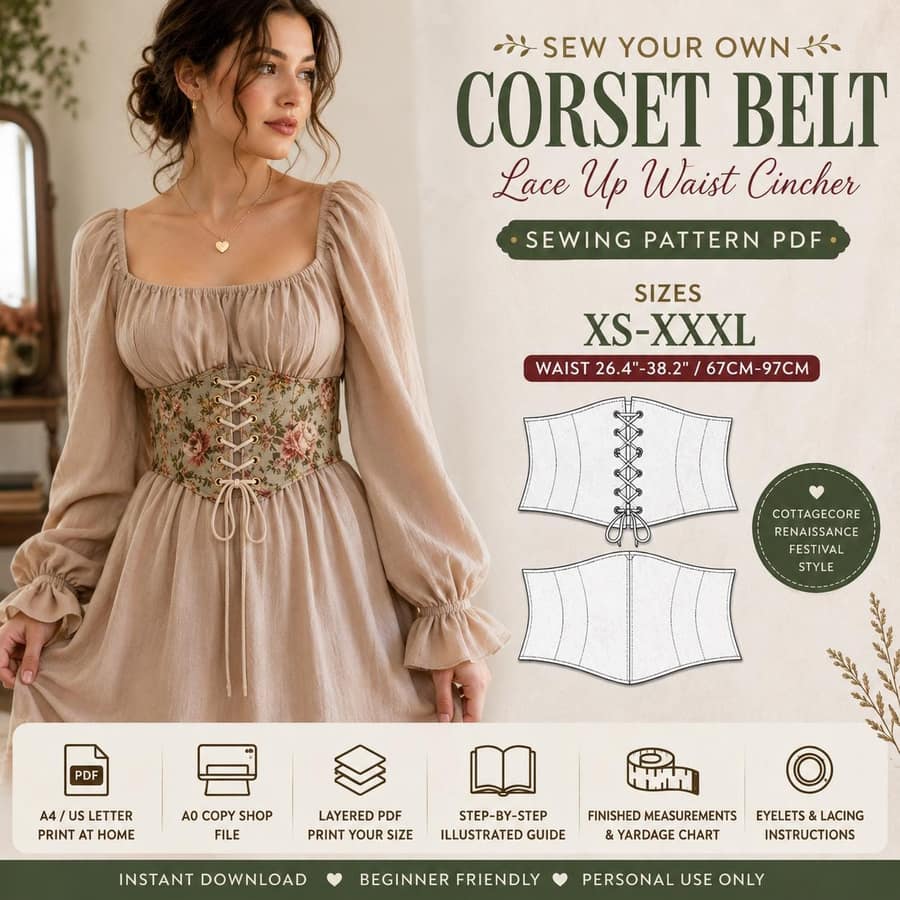 Lace Cottagecore Corset Belt sewing pattern preview