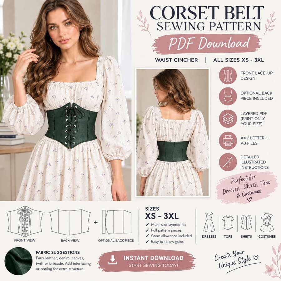 Lace Renaissance Corset Belt sewing pattern preview