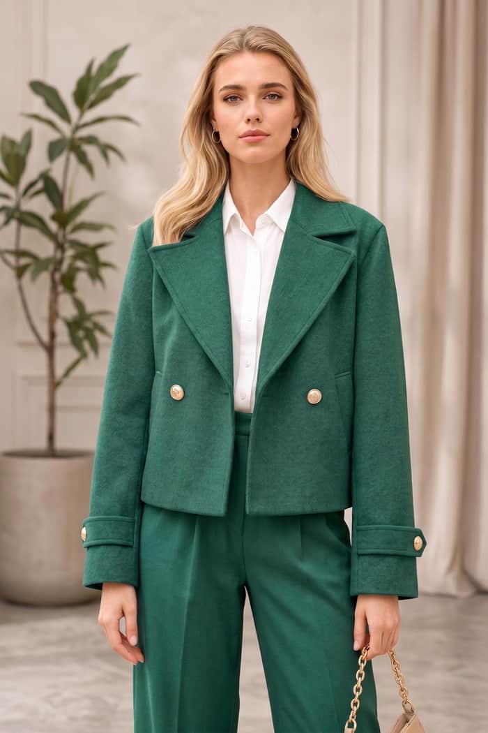 Double Breasted Wool Cropped Jacket listing image 2 of 5
