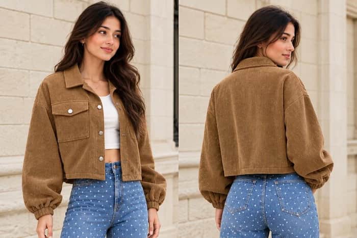Corduroy Button Front Cropped Jacket listing image 2 of 5