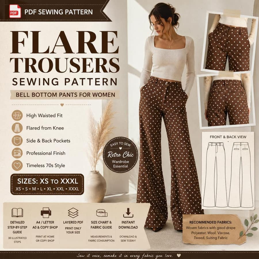 Flare Bell Bottom Trousers PDF sewing pattern preview