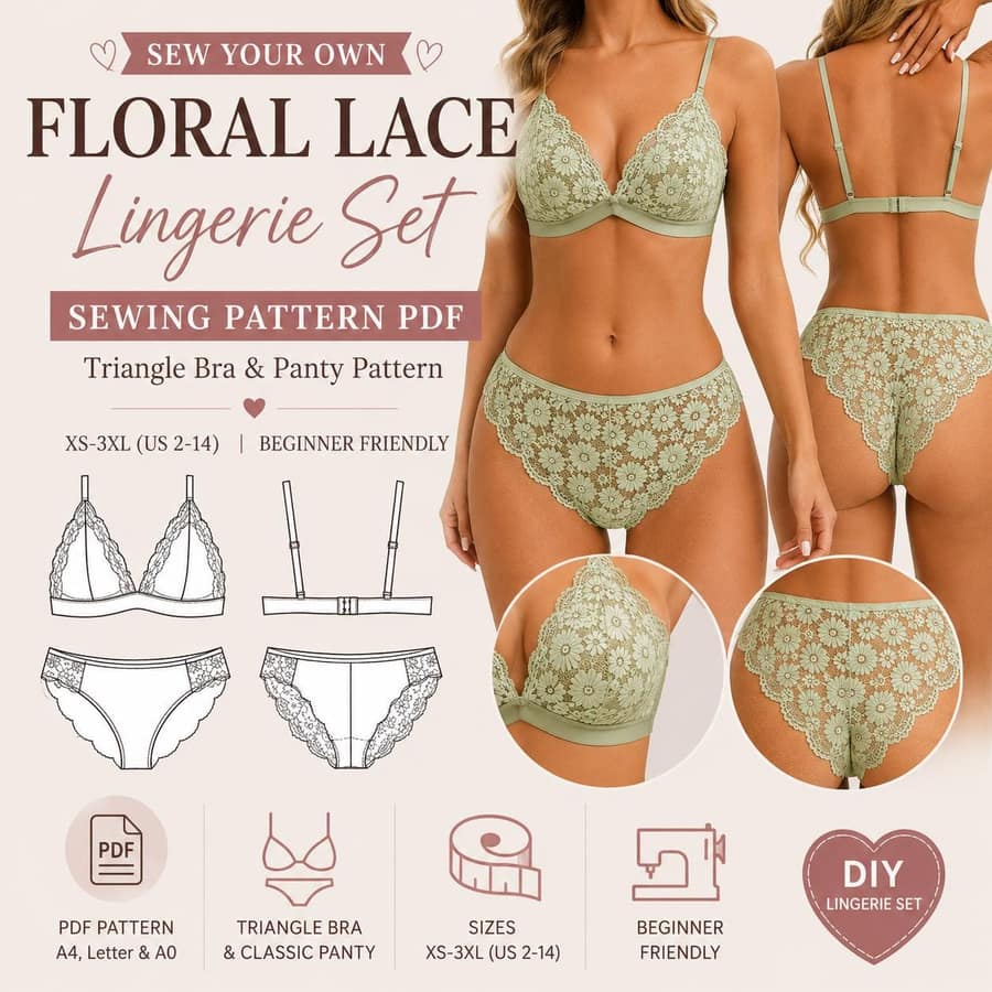 Floral Lace Lingerie Set sewing pattern preview