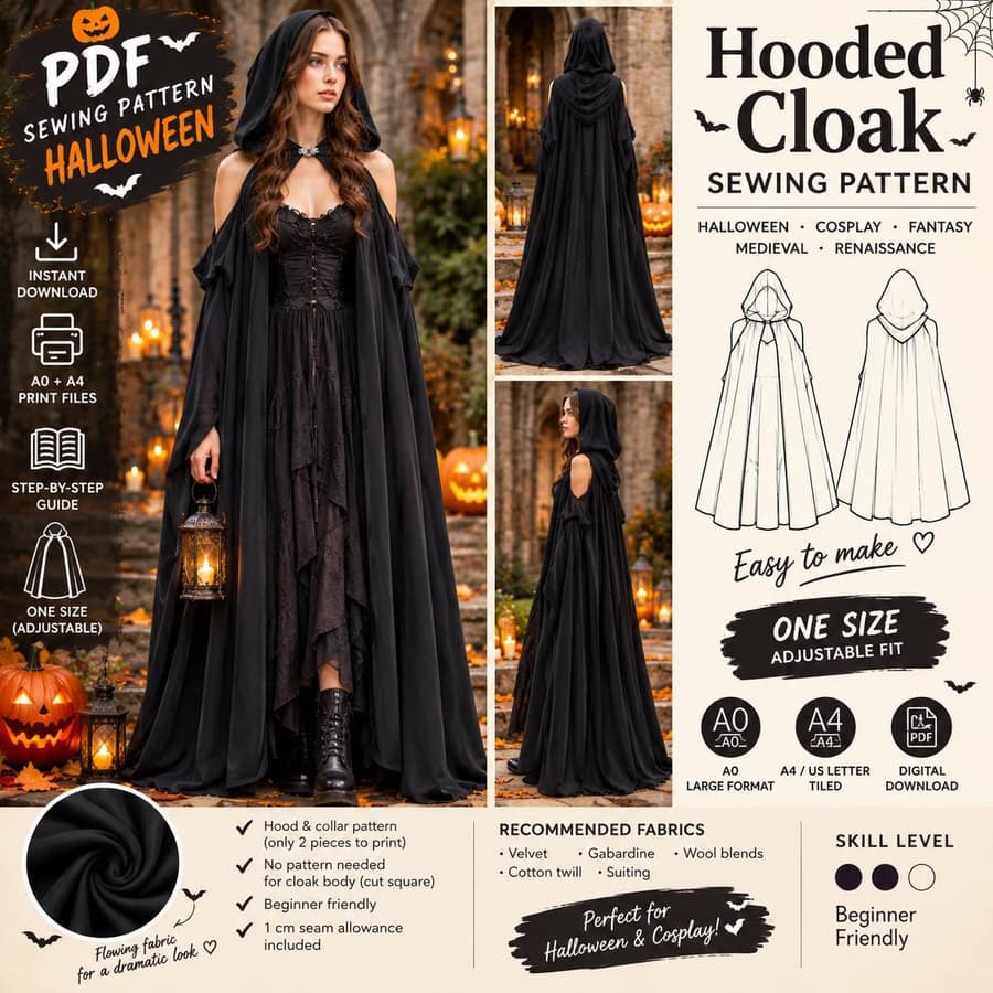 Hooded Costume Cloak sewing pattern preview