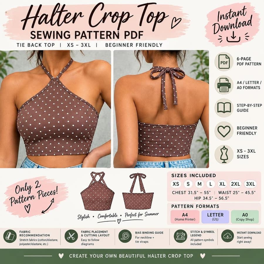 Women's Halter Tie Back Top sewing pattern preview
