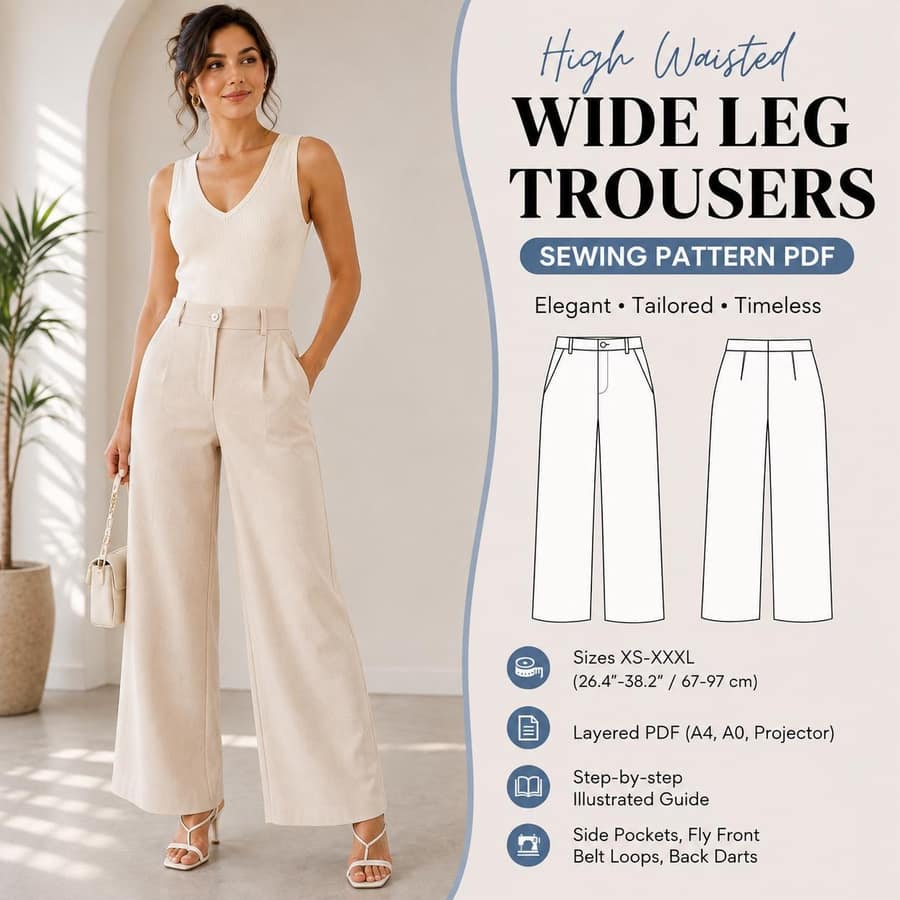 Women's High Waisted Wide Leg Trousers sewing pattern preview