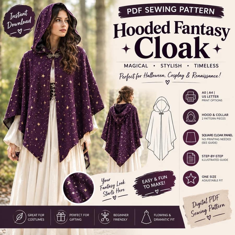 Hooded Cottagecore Cape sewing pattern preview