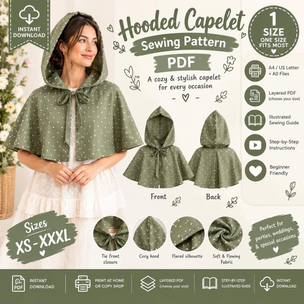 Women's Hooded Cape Capelet sewing pattern preview