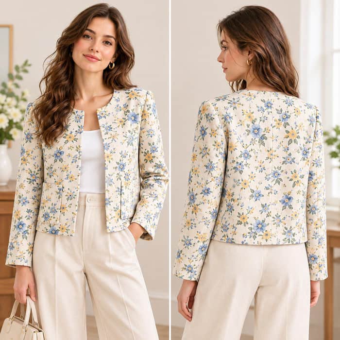 Long Sleeve Collarless Jacket listing image 2 of 5