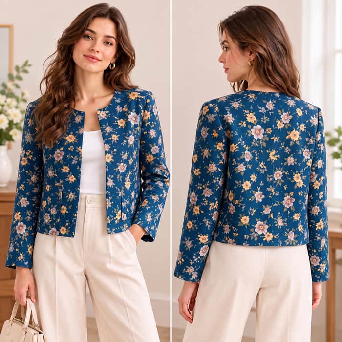 Long Sleeve Collarless Jacket listing image 3 of 5