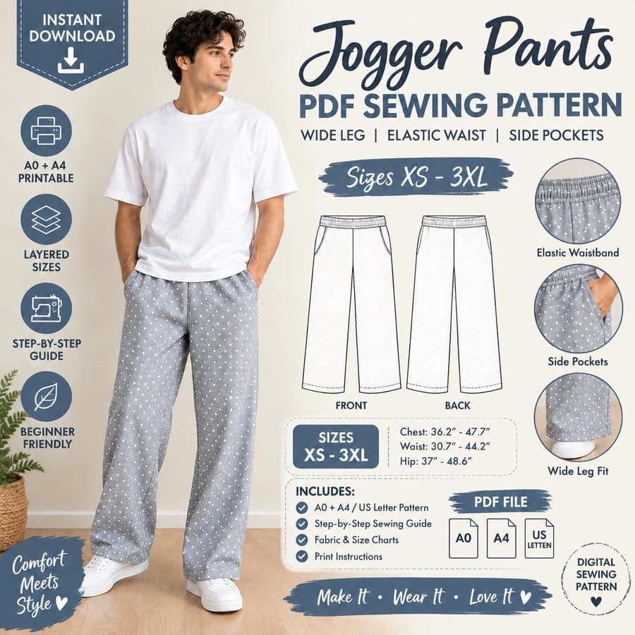 Mens Wide Leg Jogger PDF sewing pattern preview