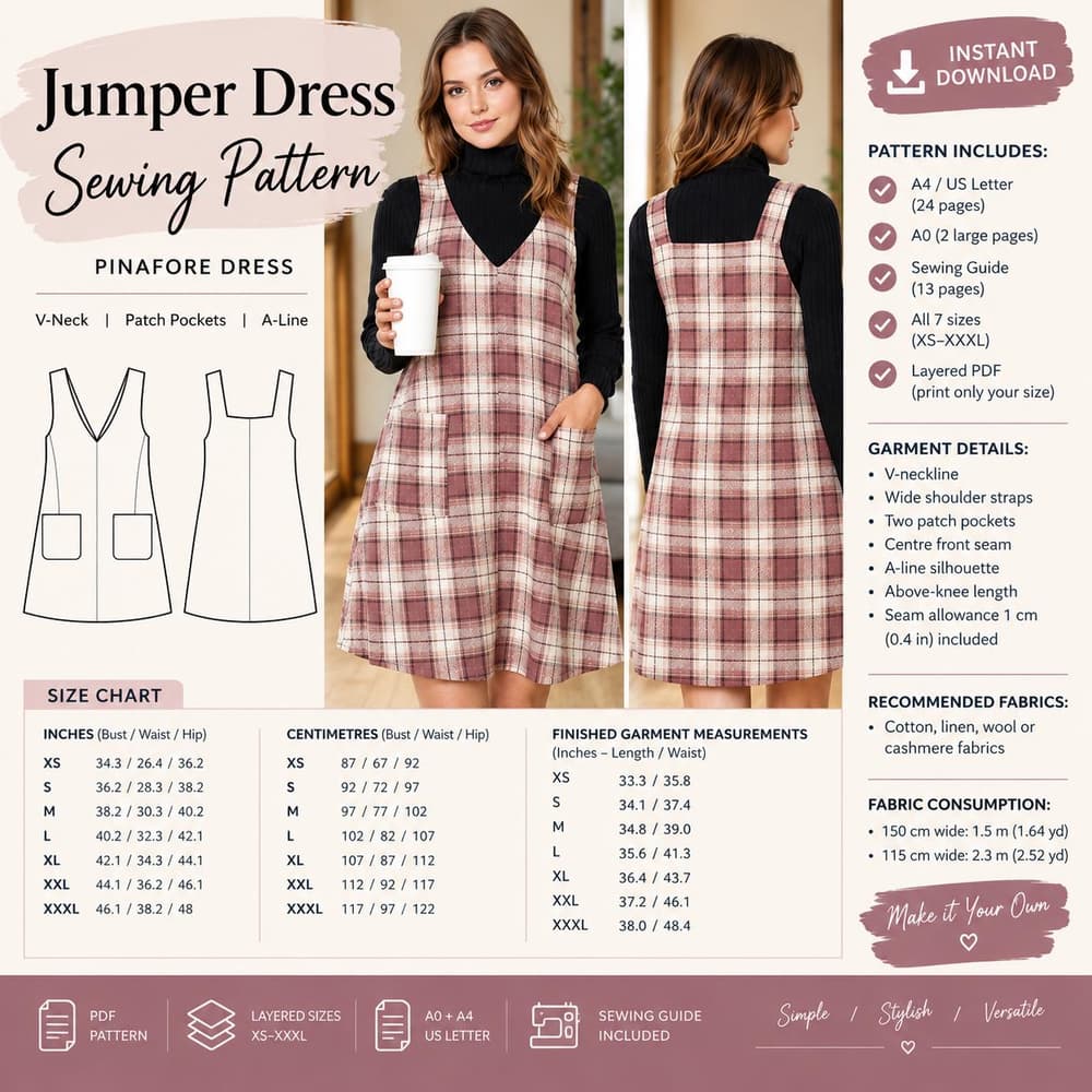 V Neck Layered Dress sewing pattern preview