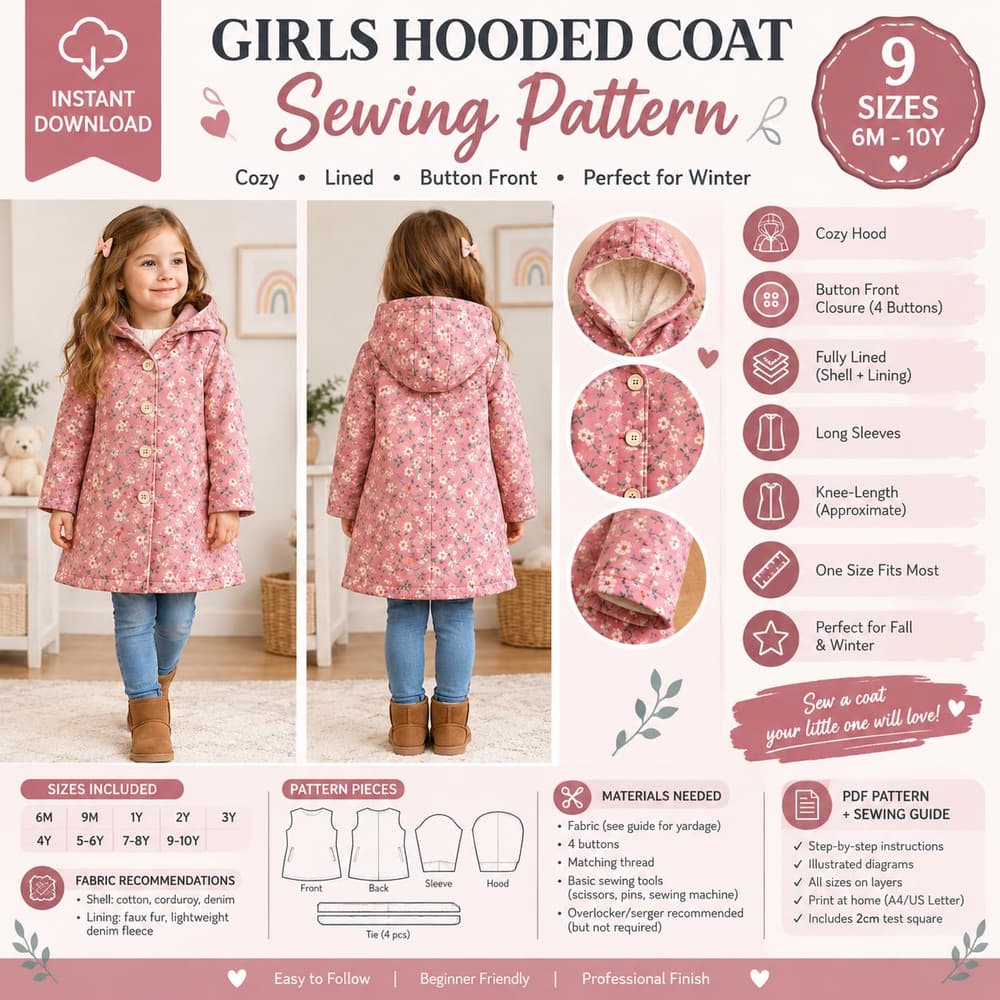 Kids Hooded Coat Pattern sewing pattern preview