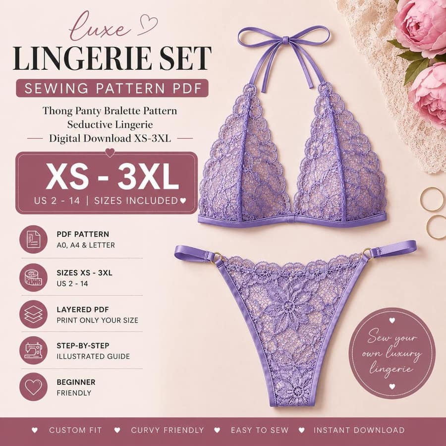 Lace Lingerie Set Style Thong Panty sewing pattern preview