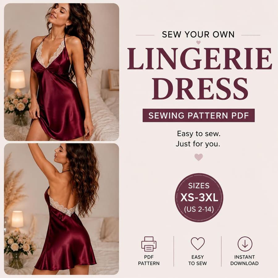 Satin Halter Lingerie sewing pattern preview