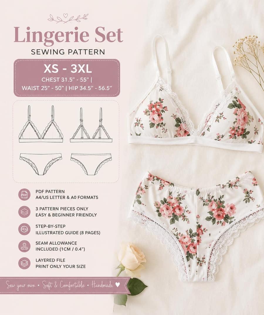 Women's Lace Lingerie Set sewing pattern preview