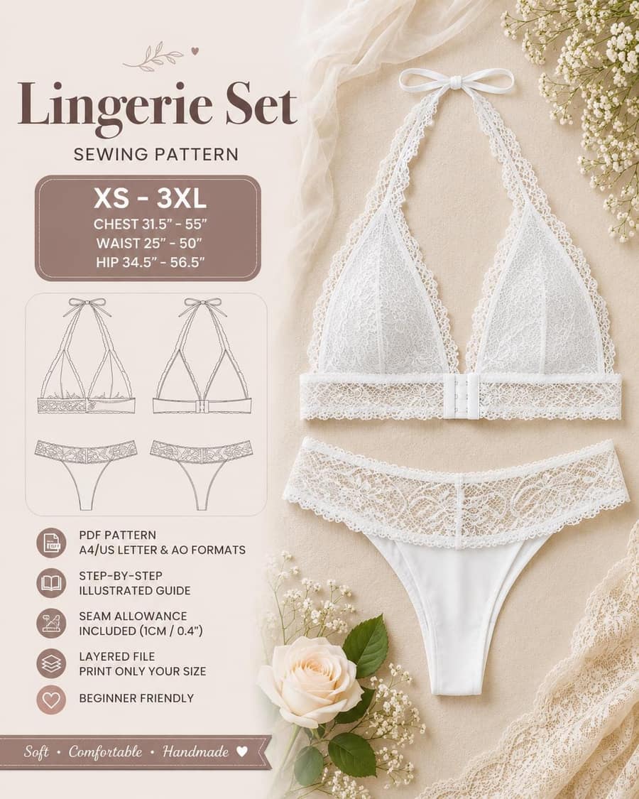 Women's Lace Halter Lingerie Set sewing pattern preview