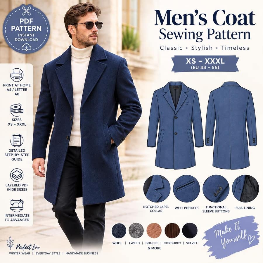 Men's Wool Coat Pattern sewing pattern preview