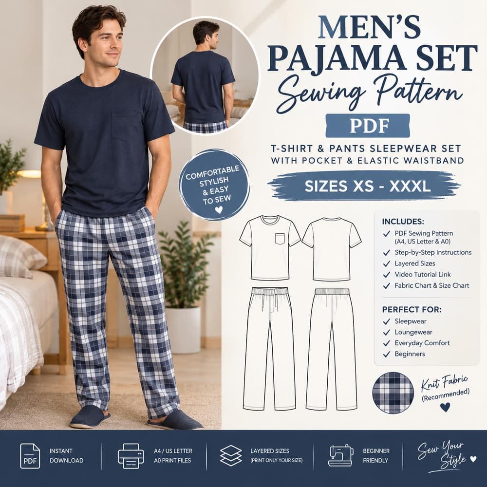 Men's Pajama Set Pattern sewing pattern preview