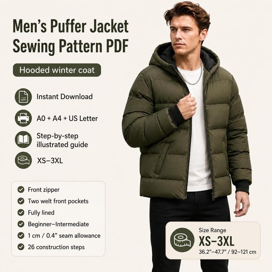 Men's Hooded Quilted Jacket sewing pattern preview