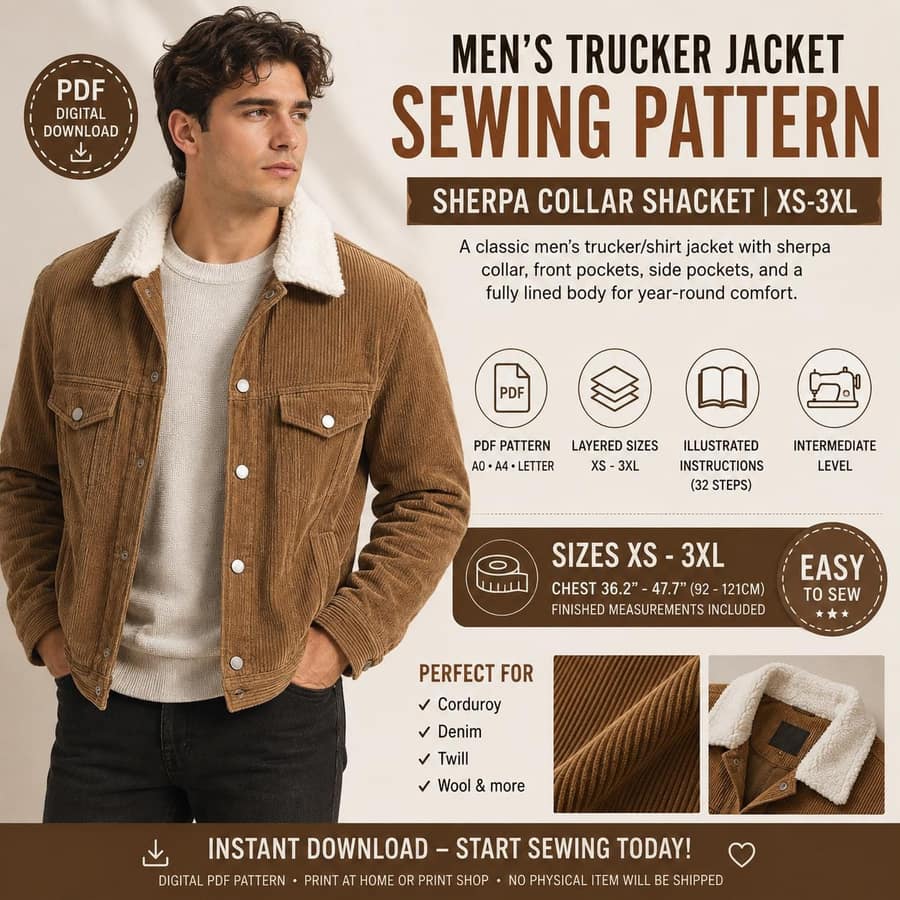 Men's Sherpa Corduroy Jacket sewing pattern preview