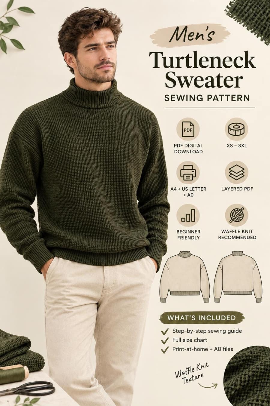 Men's Ribbed Turtleneck sewing pattern preview