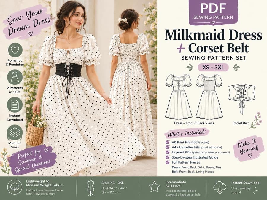 Corset Cottagecore Dress sewing pattern preview