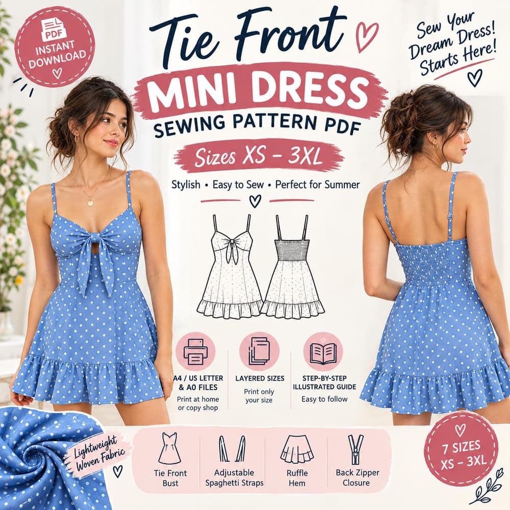 Mini Tie Front Dress sewing pattern preview