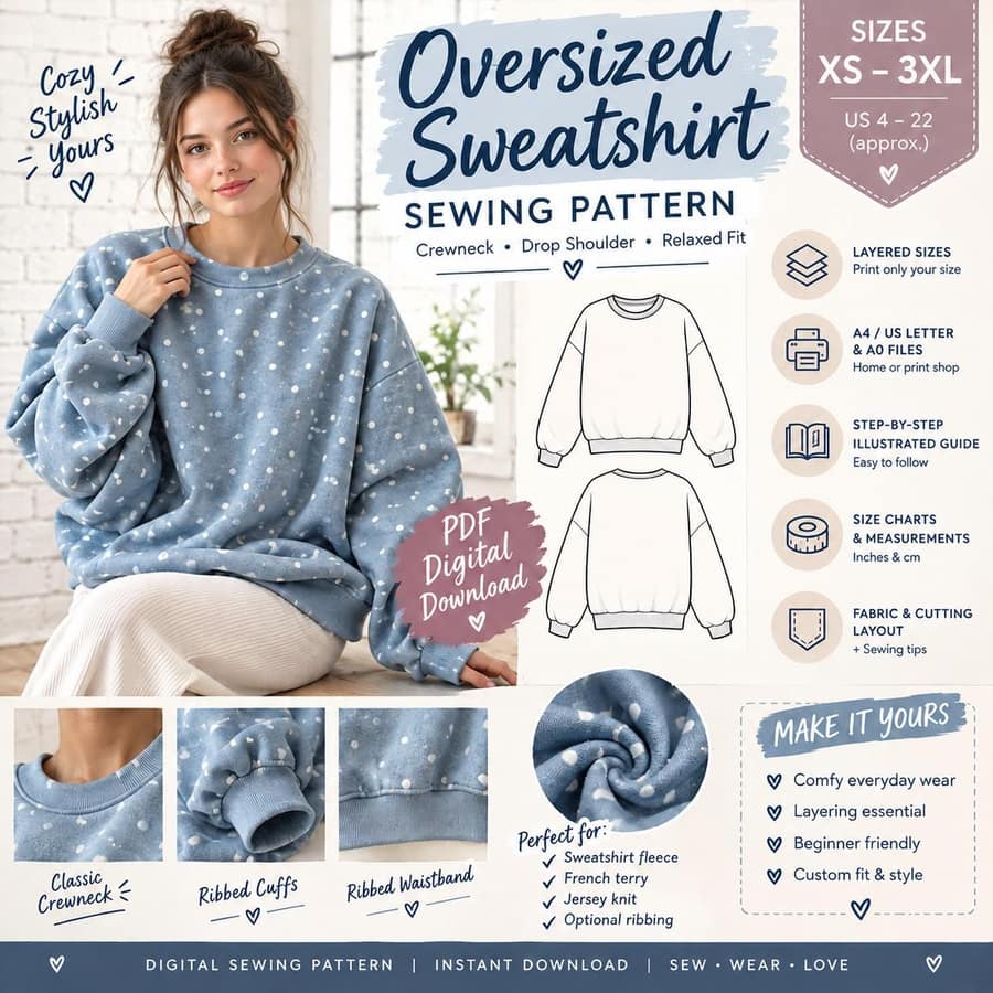 Oversized Sweatshirt PDF sewing pattern preview