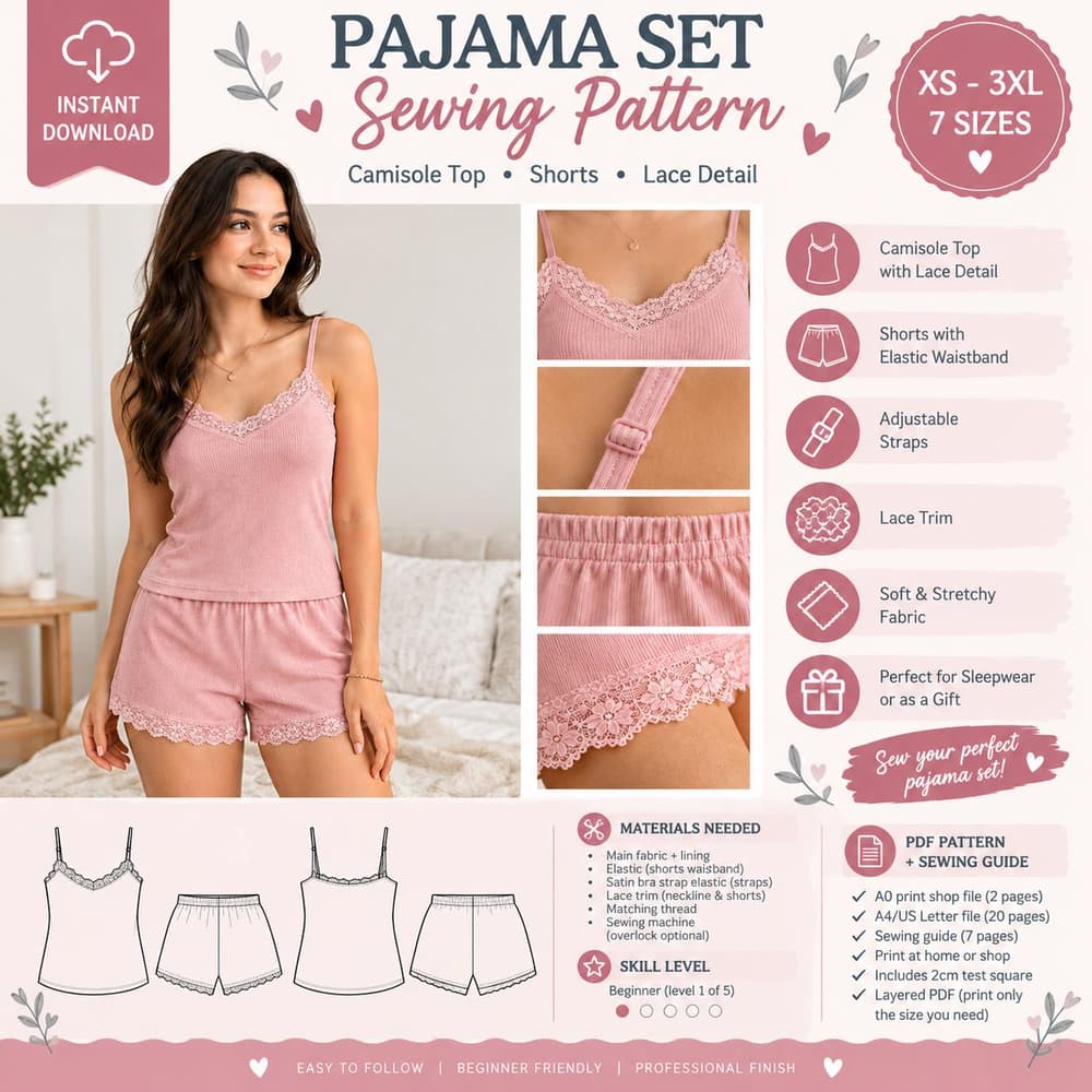 Women's Lace Pajama Set sewing pattern preview