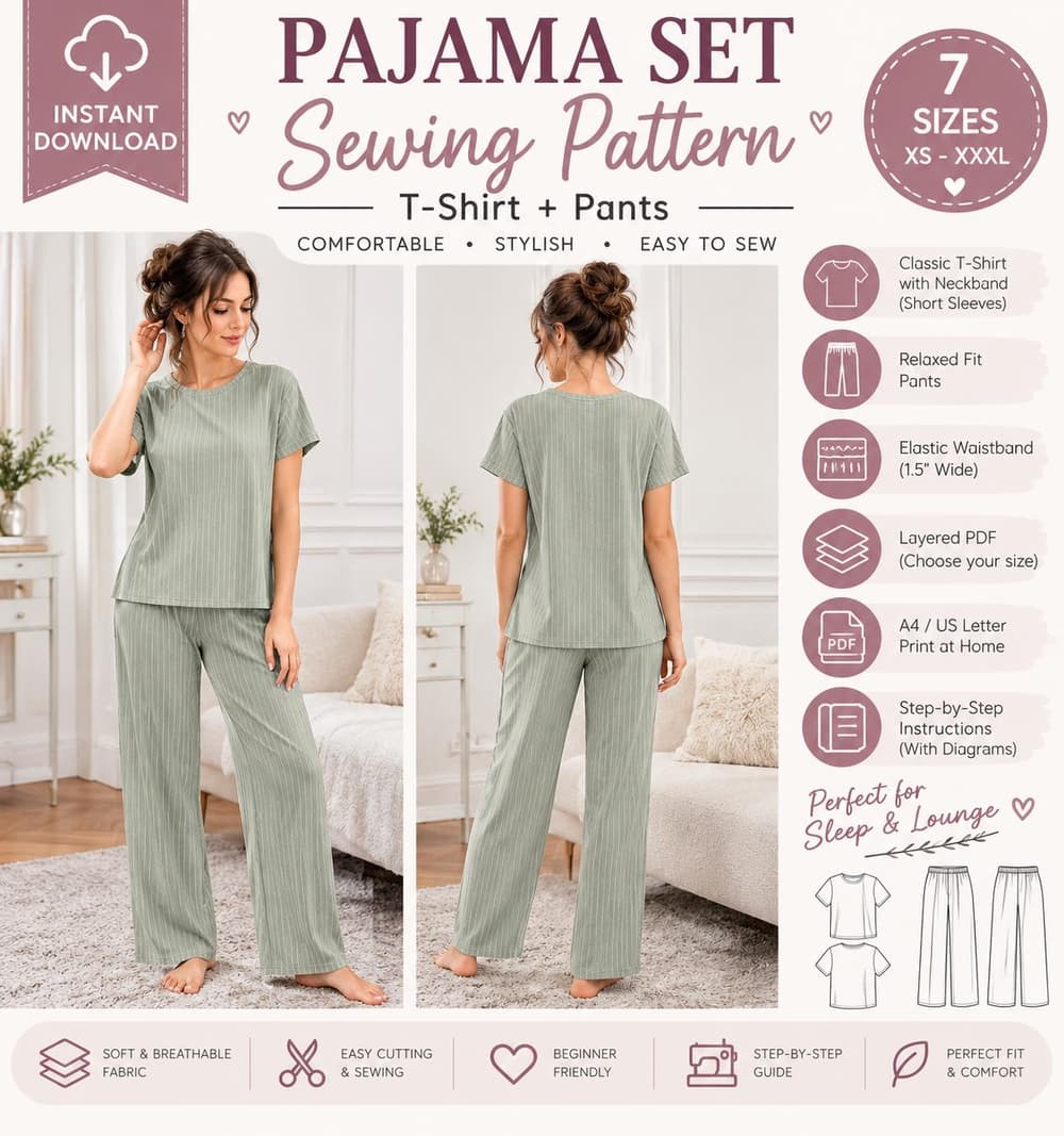 Women's Pajama Set Pattern sewing pattern preview
