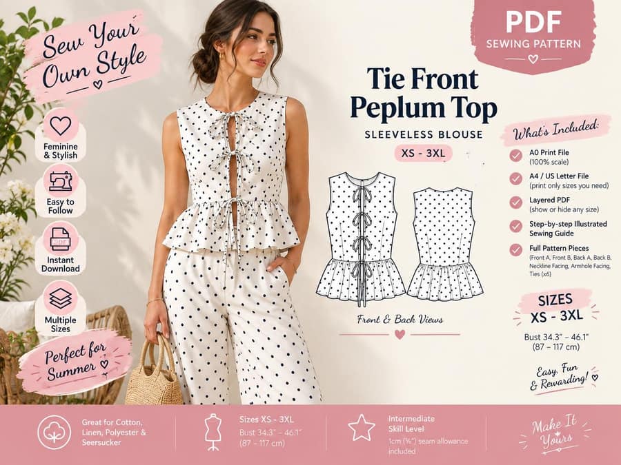 Tie Front Sleeveless Top sewing pattern preview