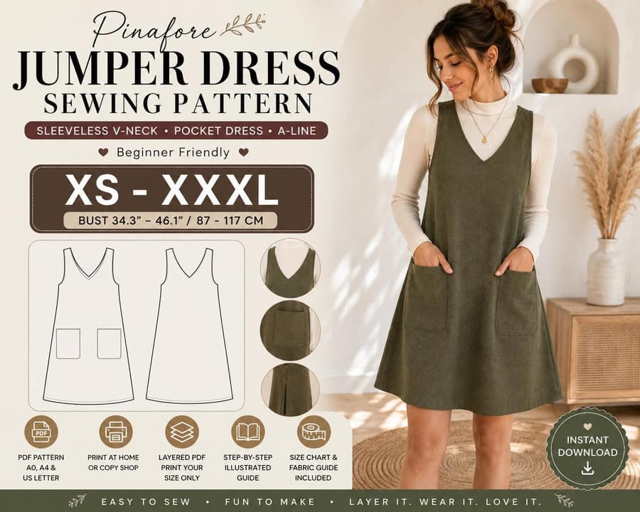 Sleeveless V Neck Pinafore PDF sewing pattern preview