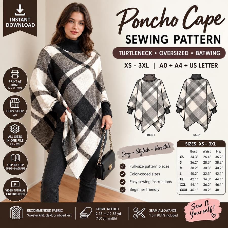 Women's Oversized Poncho sewing pattern preview