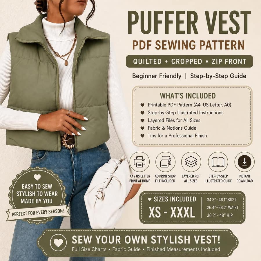 Women's Quilted Cropped Vest sewing pattern preview