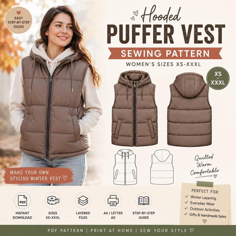 Women's Hooded Quilted Vest sewing pattern preview