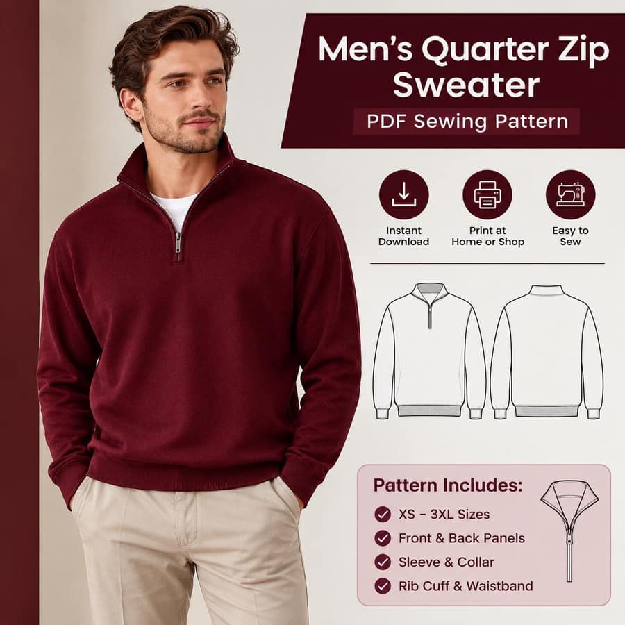 Men's Quarter Zip Sweater sewing pattern preview