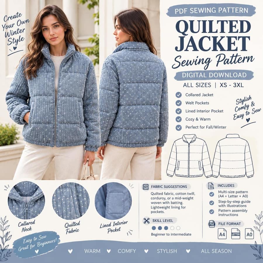 Women's Quilted Collared Jacket sewing pattern preview