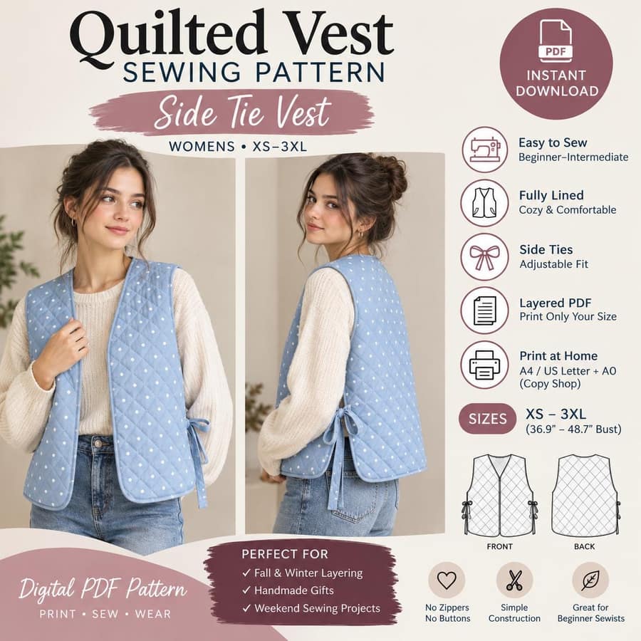 Women's Quilted Vest Pattern sewing pattern preview