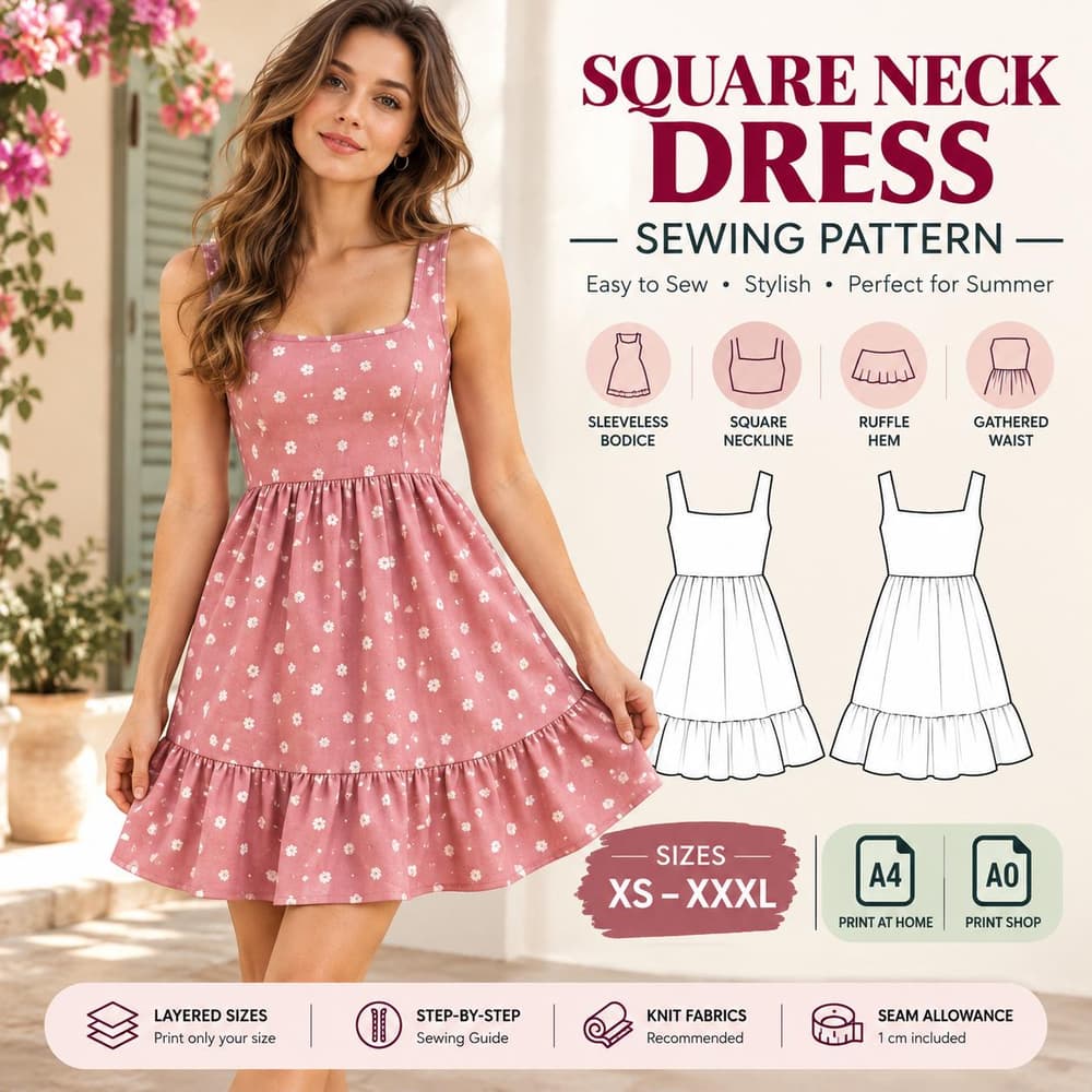 Women's Square Neck Sleeveless Dress sewing pattern preview