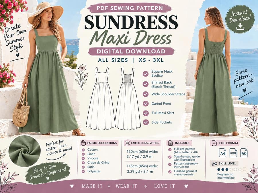 Maxi Boho Sundress sewing pattern preview