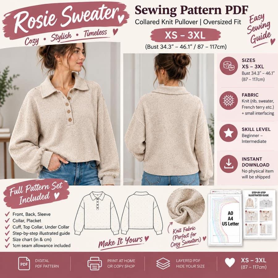 Women's Collared Oversized Sweater sewing pattern preview