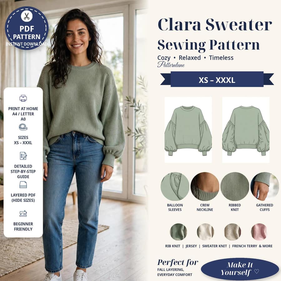 Women's Crew Neck Relaxed Sweater sewing pattern preview