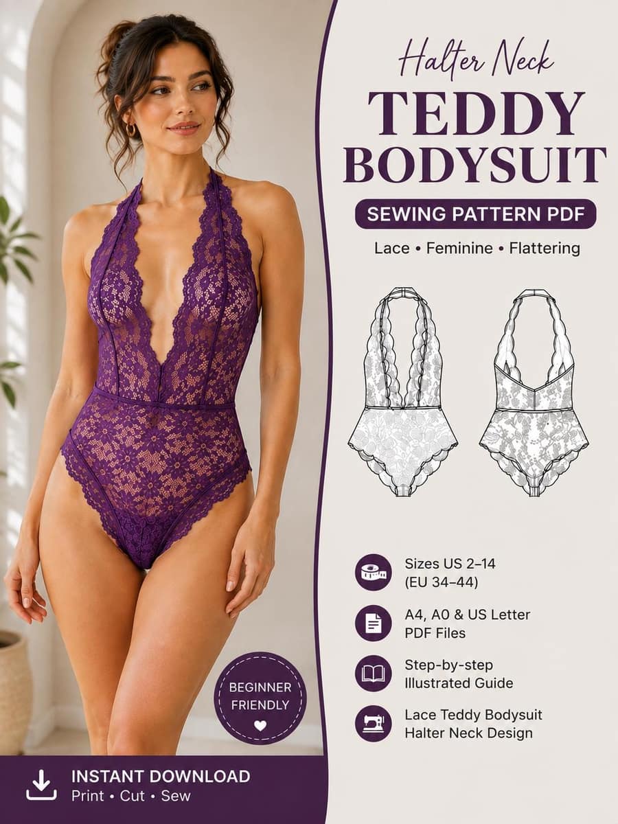 Halter Teddy Bodysuit PDF sewing pattern preview