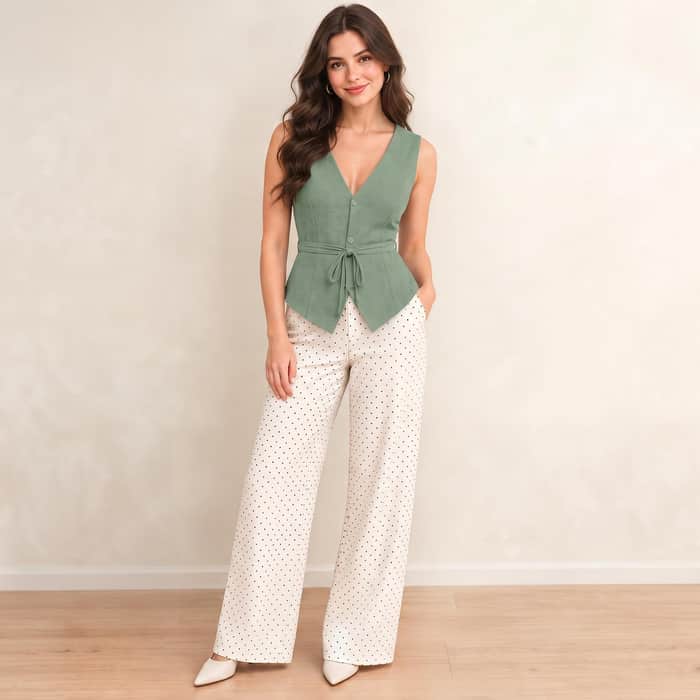 Tie Waist V Neck Vest listing image 4 of 6