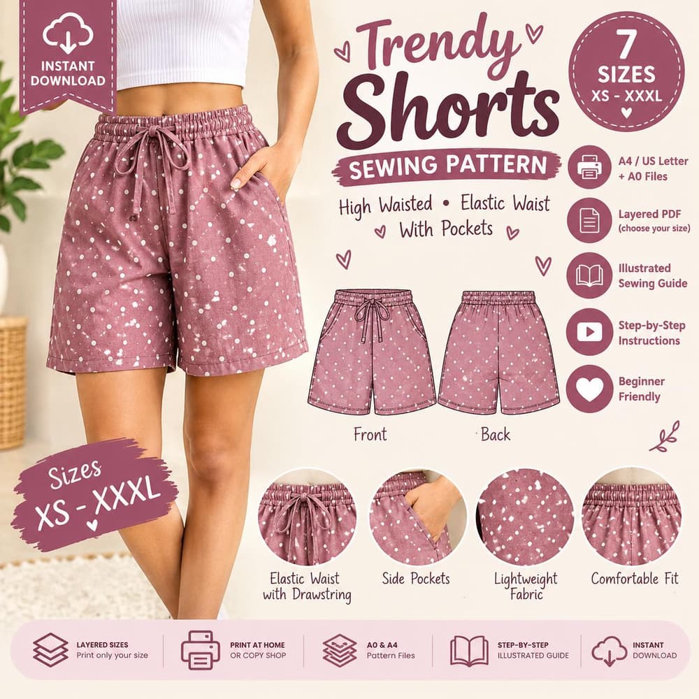 Women's High Waisted Shorts sewing pattern preview